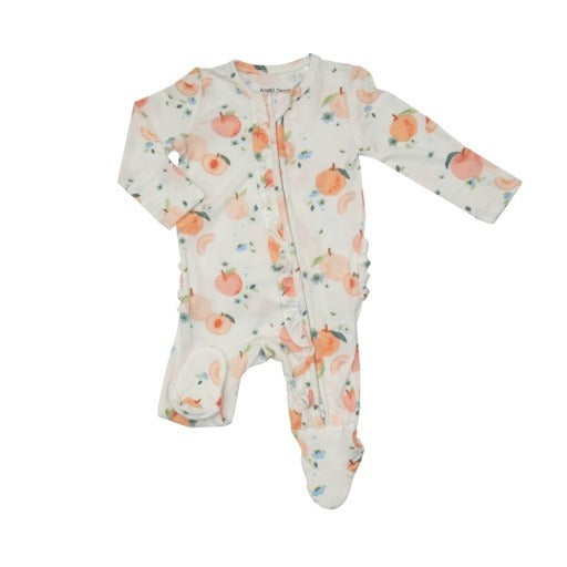 Bamboo Zipper Ruffle Footie - Peaches