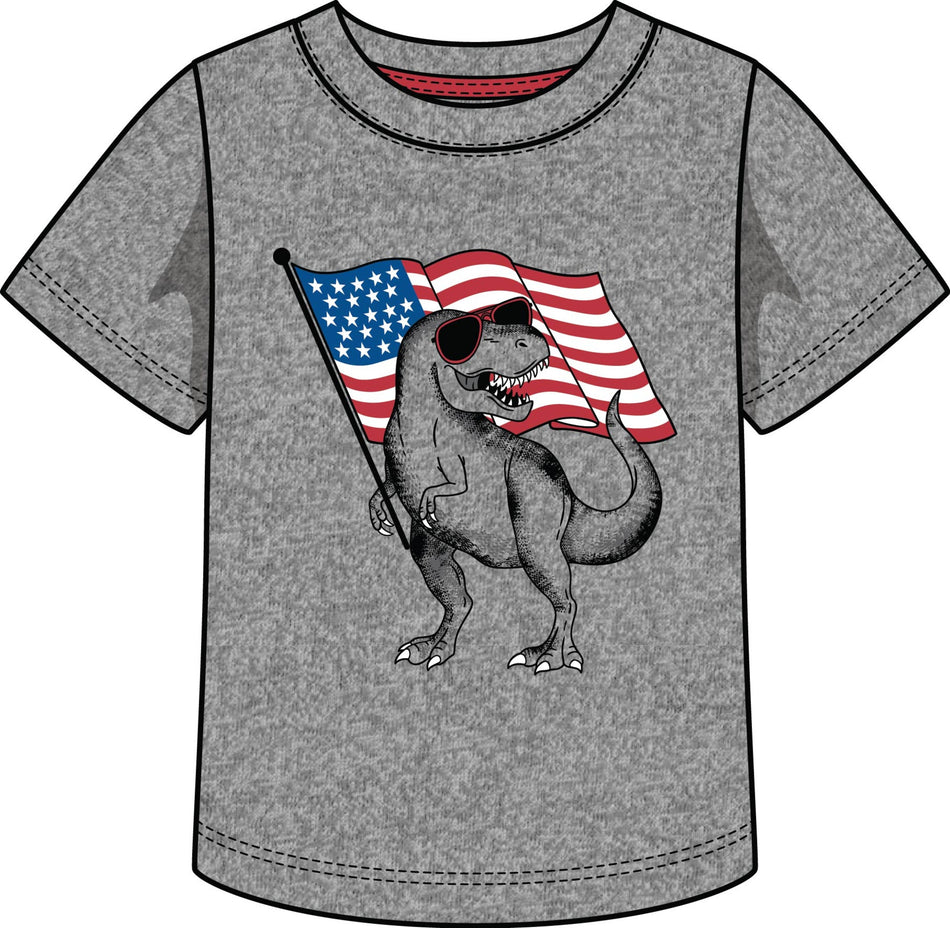 Dino American Flag T-Shirt in Grey