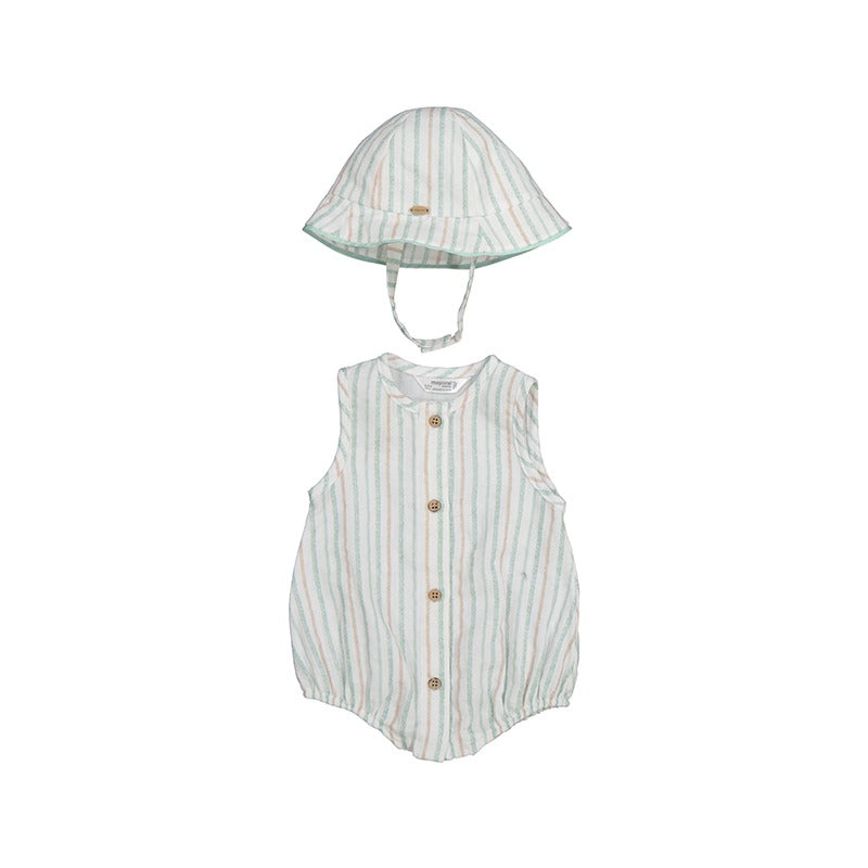 Aqua Cotton Romper with Hat