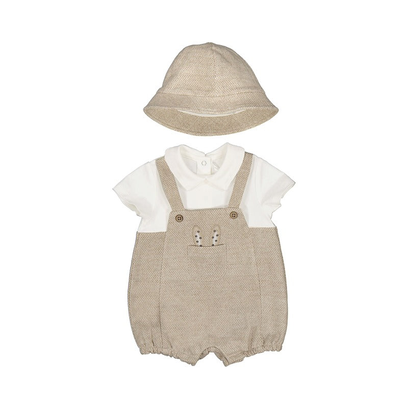 Beige Cotton Romper with Hat