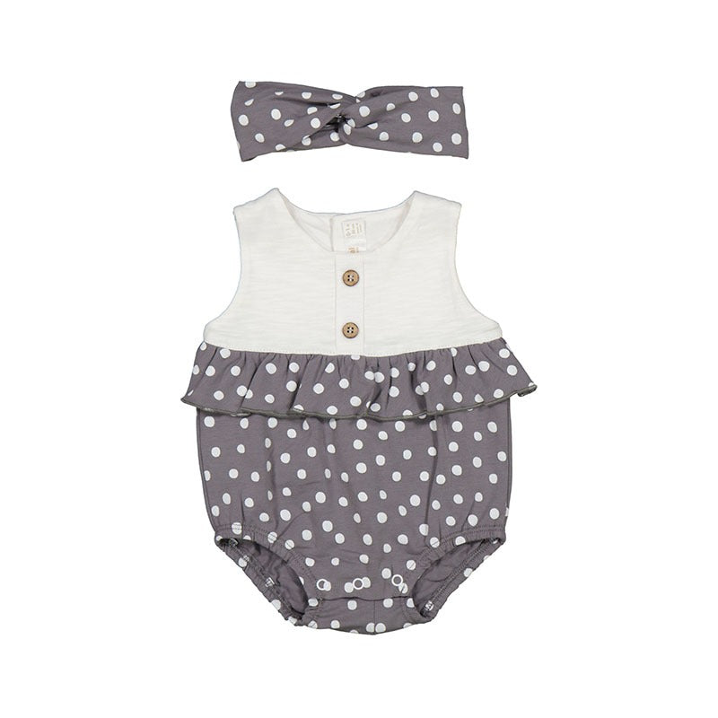 Elephant Grey Printed Romper with Headband