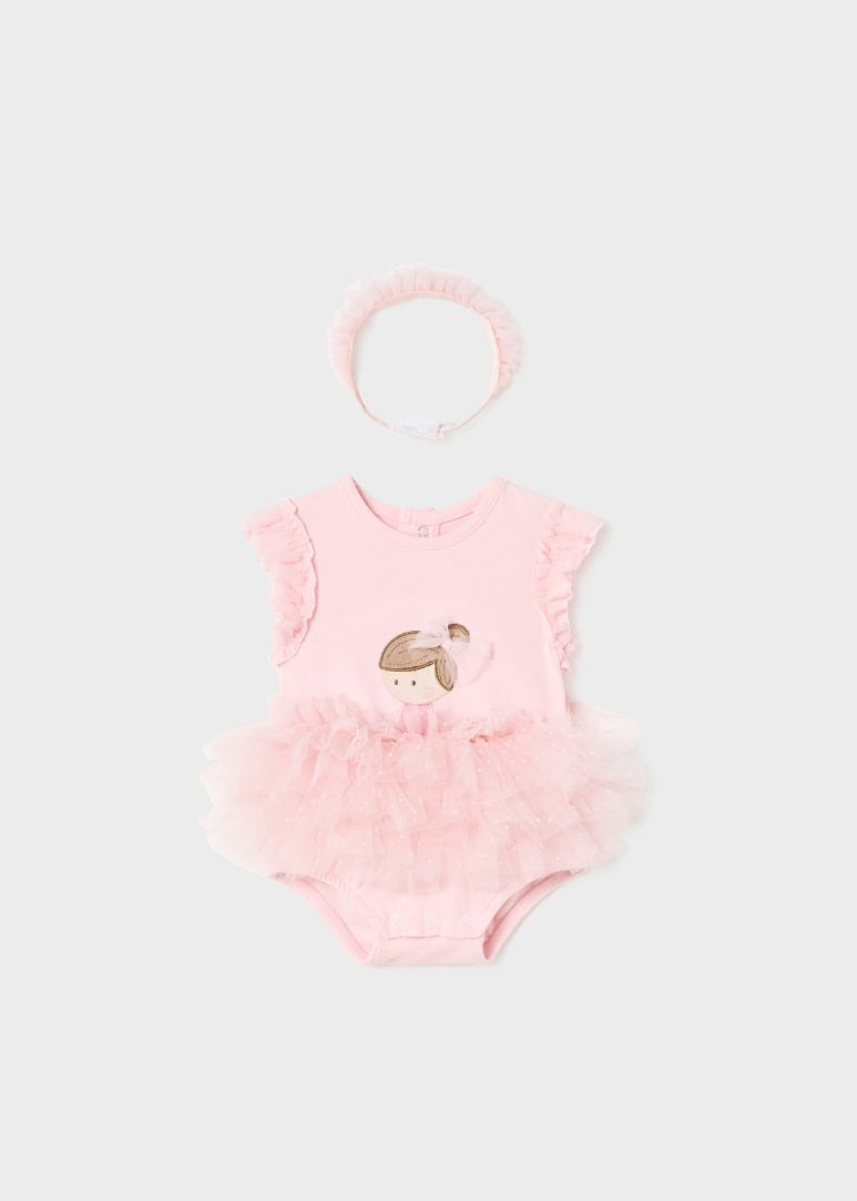 Baby Pink Tulle Cotton Romper w/ Headband