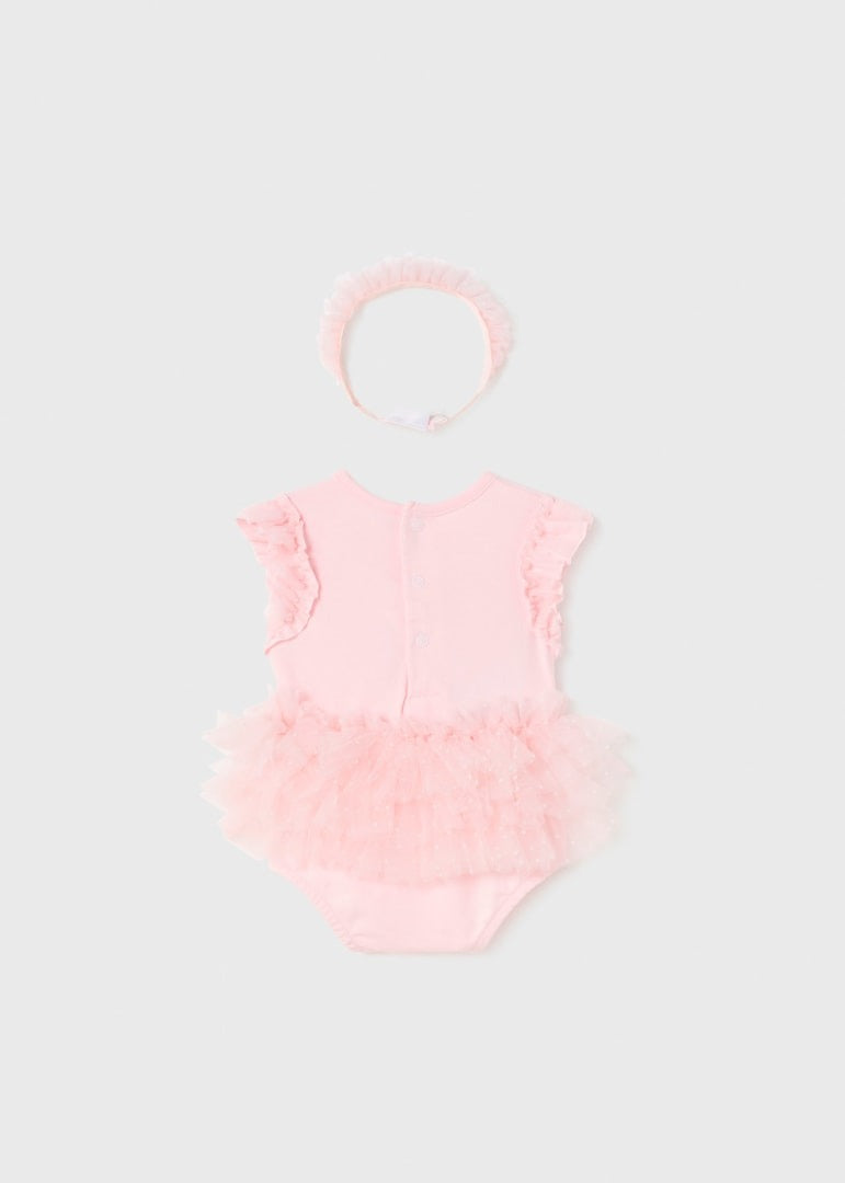 Baby Pink Tulle Cotton Romper w/ Headband