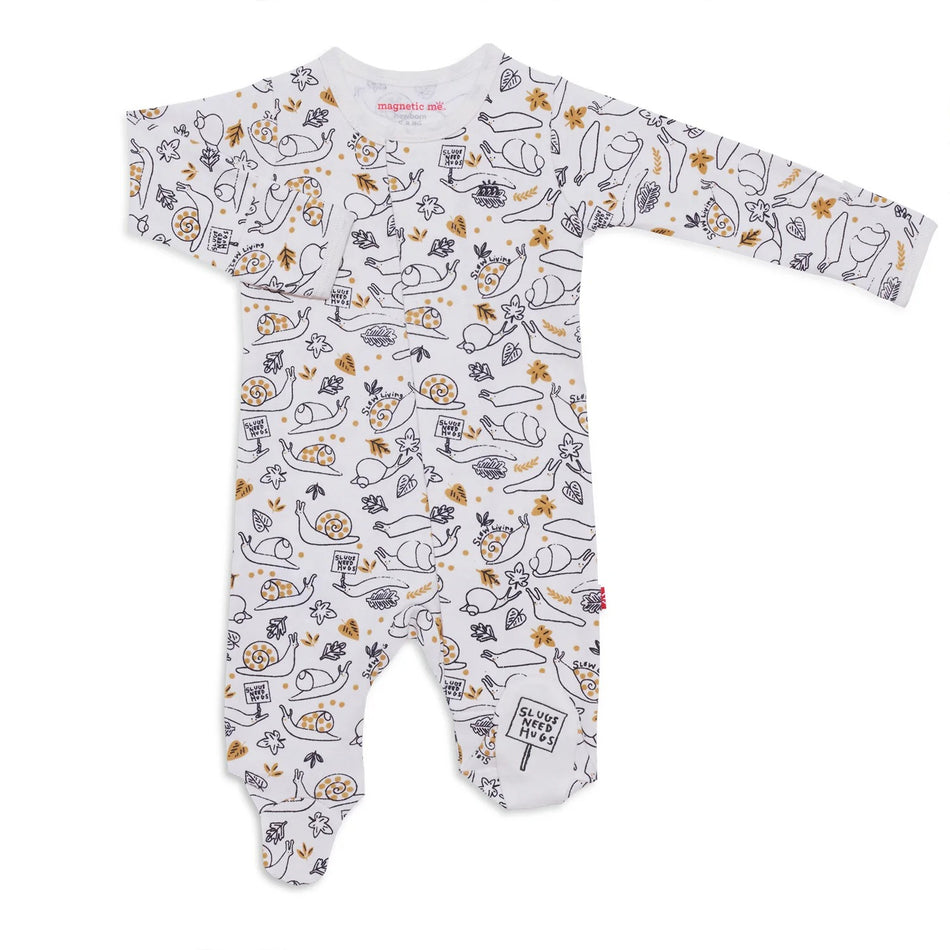 slow living organic cotton magnetic footie