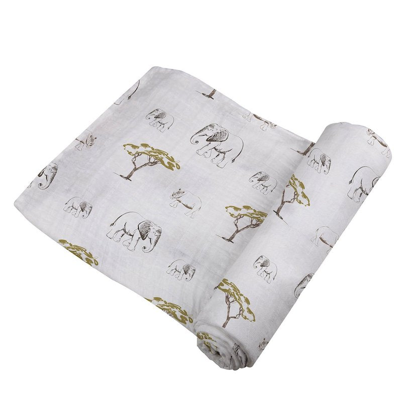 Newcastle Classics Rhinos & Elephant Swaddle Blanket