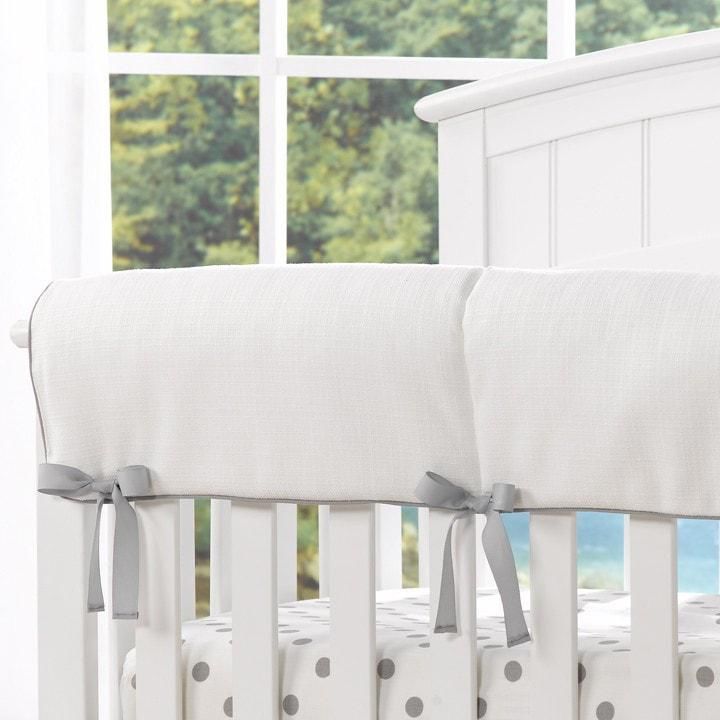Liz and Roo White Woven Crib Rail Cover with Grey Trim