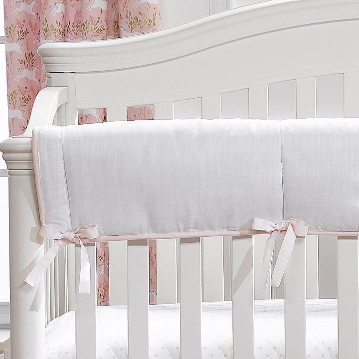 Liz and Roo White Woven Crib Rail Cover with Pink Trim