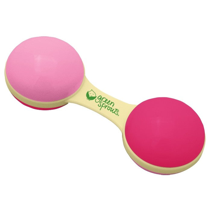 iPlay Green Sprouts Cornstarch Dumbbell Rattle in Pink