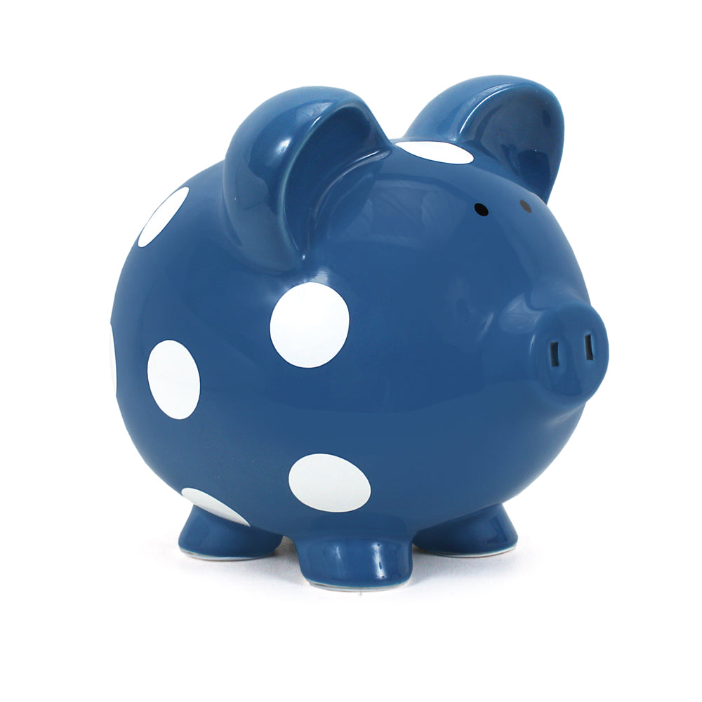 Child to Cherish Dark Blue Dots Ceramic Piggy Bank