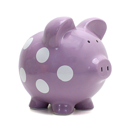 Child to Cherish Purple Dots Ceramic Piggy Bank