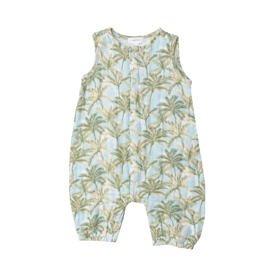 Palm Birds Sleeveless Romper