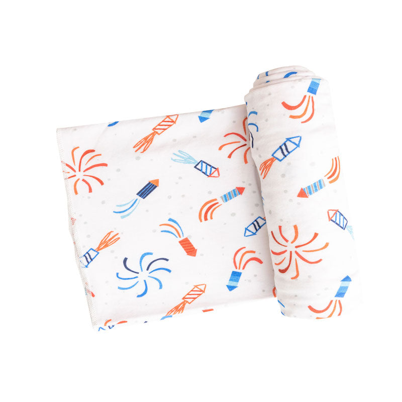 Firecrackers/White Swaddle Blanket