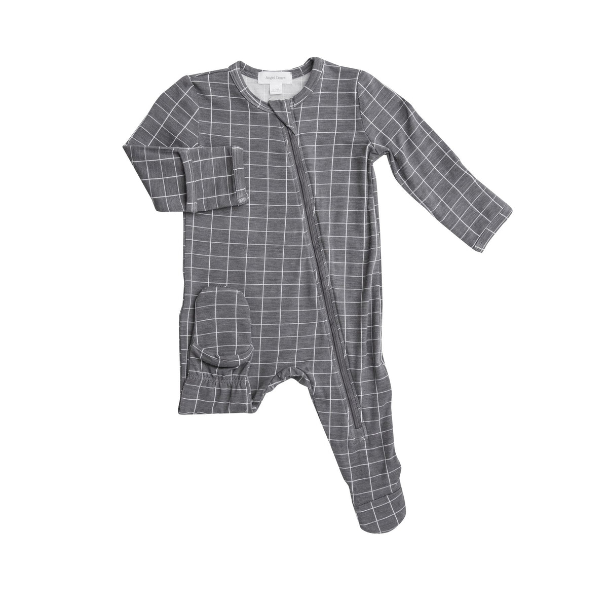 Angel Dear Grey Grid Zipper Footie - 3-6 Months