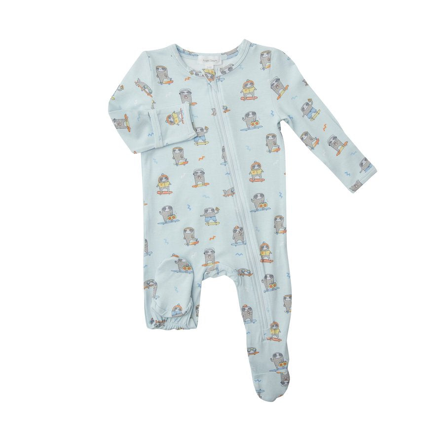 Skater Sloth Zipper Footie - Newborn