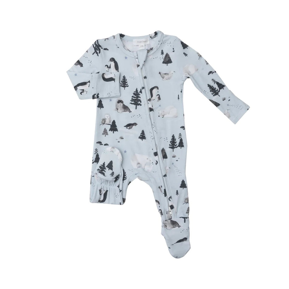 Bamboo Zipper Footie - Arctic Animals