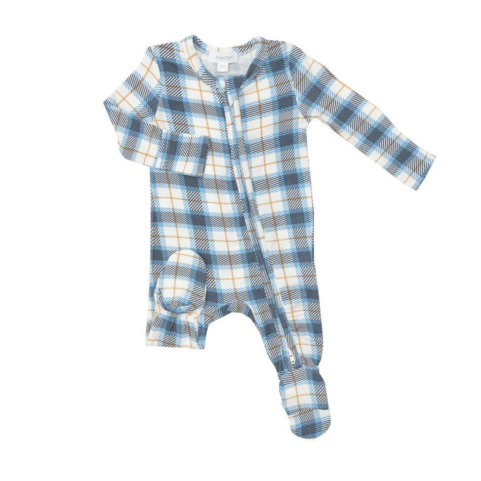 Bamboo Zipper Footie - Flannel Plaid