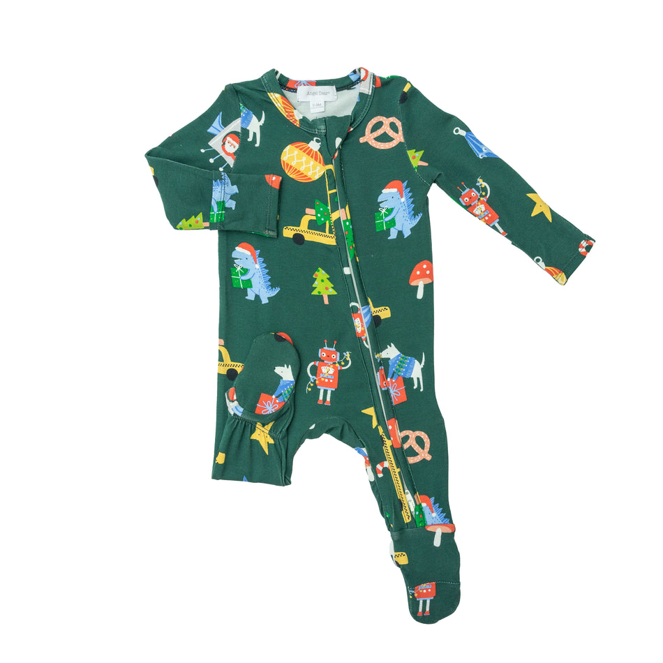 Bamboo Zipper Footie - Merry & Bright