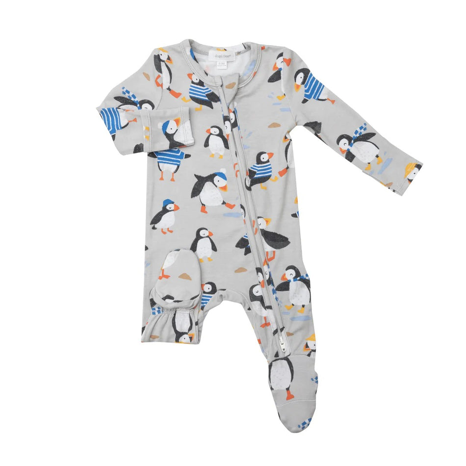 Bamboo Zipper Footie - Puffins