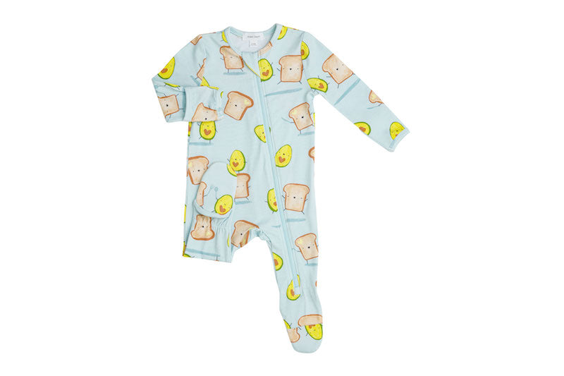 Angel Dear Avocado + Toast Blue Zipper Footie - 0-3 Months