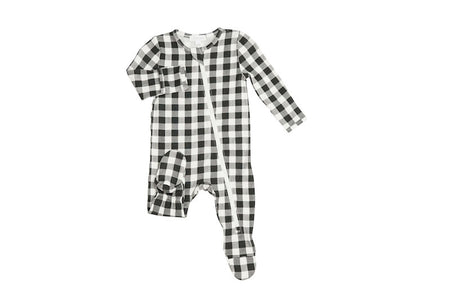 Angel Dear Gingham Black & White Zipper Footie - 9-12 Months