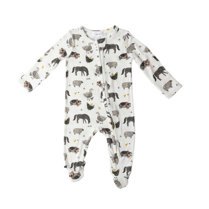 Black & White Farm Animals 2 Way Zipper Footie