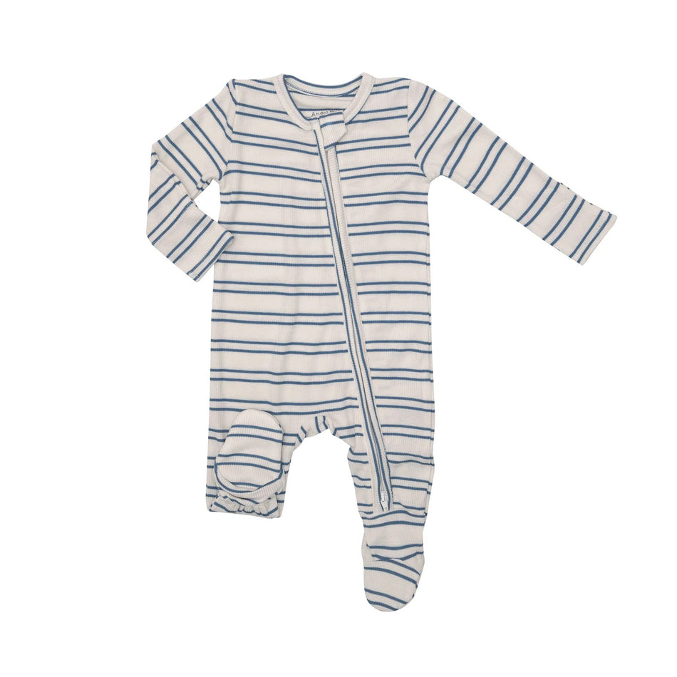 Zipper Footie - Blue Rib Stripe