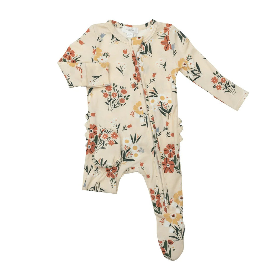 Bamboo Ruffle Back Zipper Footie - Garden Floral