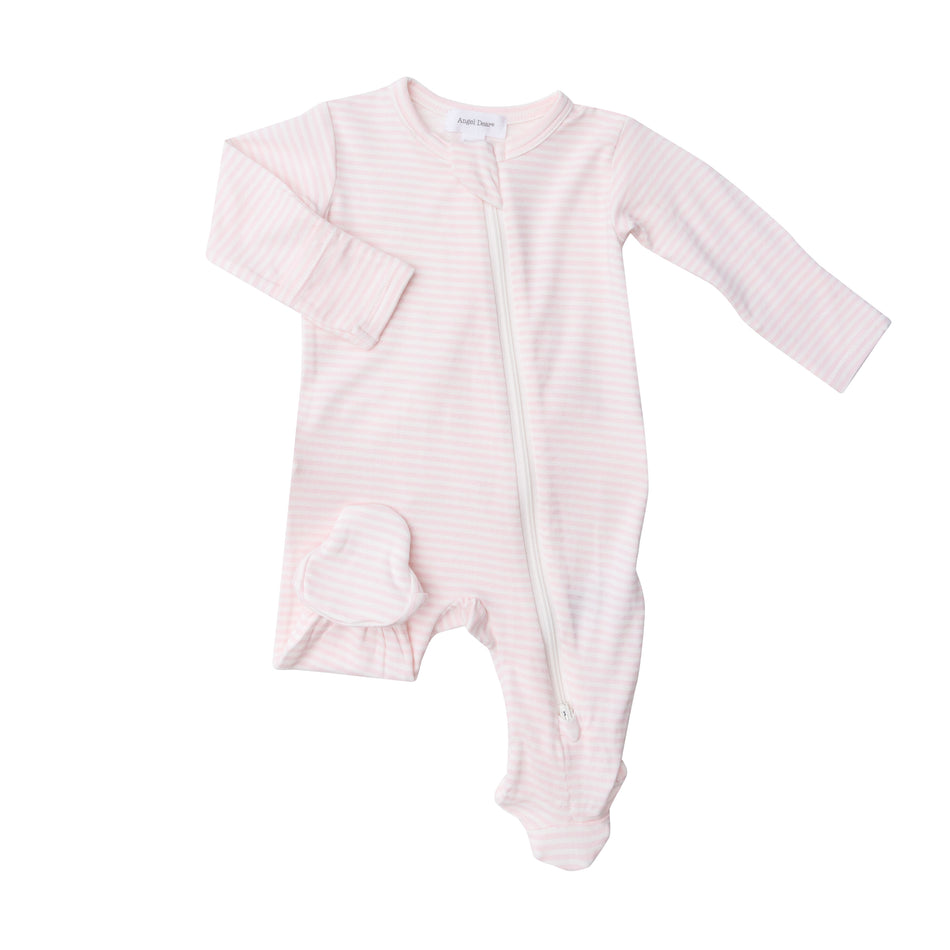 Bunny Stripes 2 Way Zipper Footie - Pink