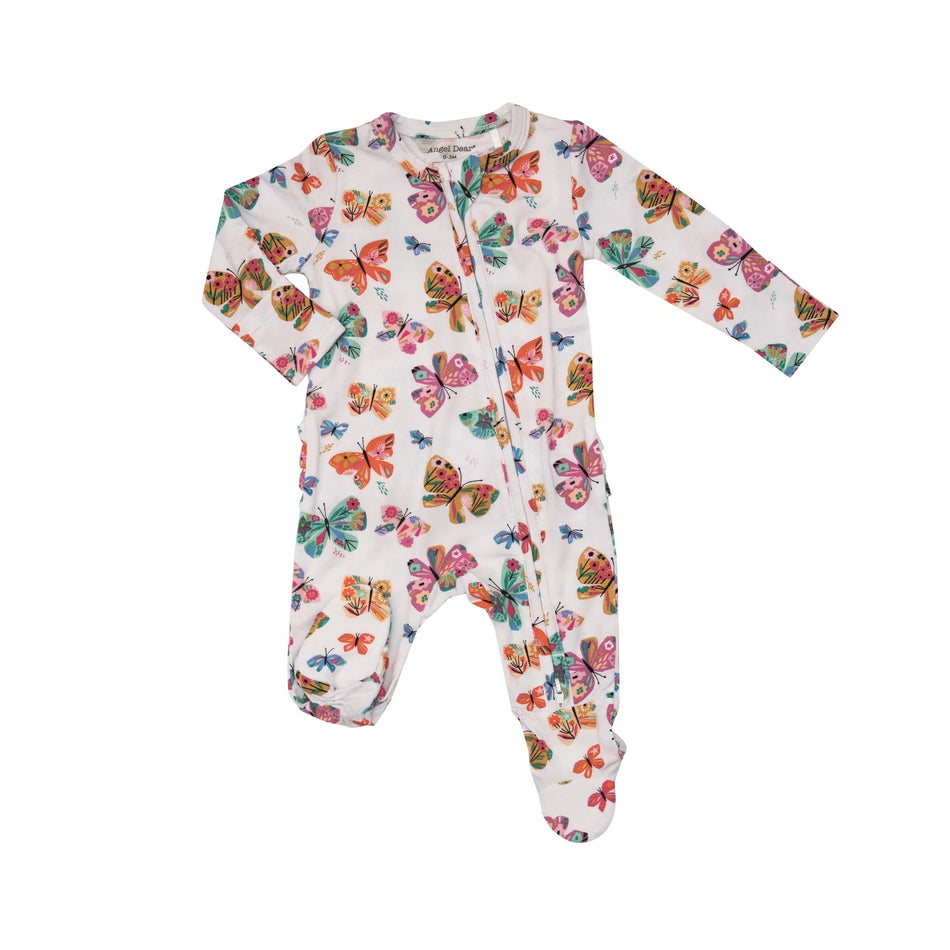 Zipper Ruffle Footie - Geo Butterfly