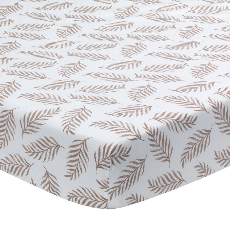Lambs & Ivy Taupe Leaves Print Organic Cotton Fitted Crib