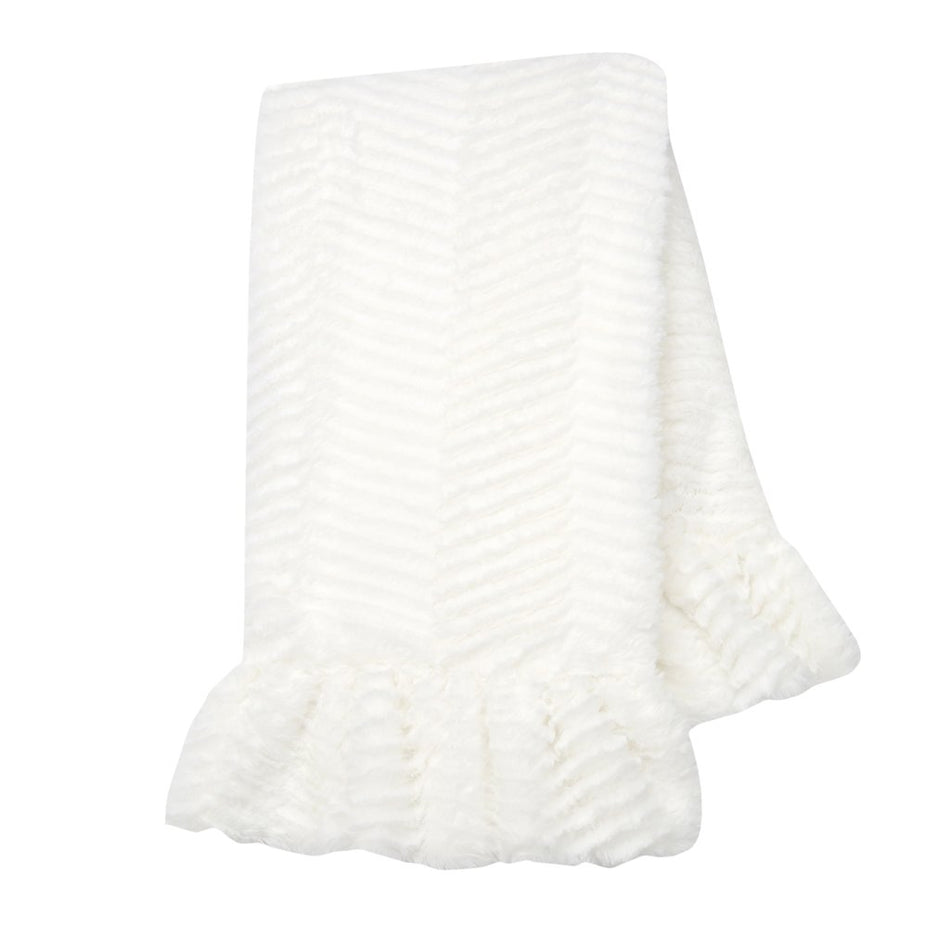 Lambs & Ivy Signature White Ruffled Lux Minky/Jersey Blanket