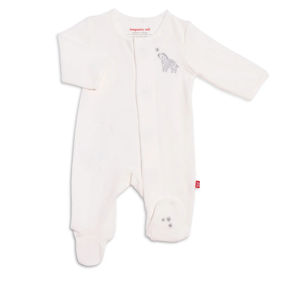 layette embroidery velour magnetic footie