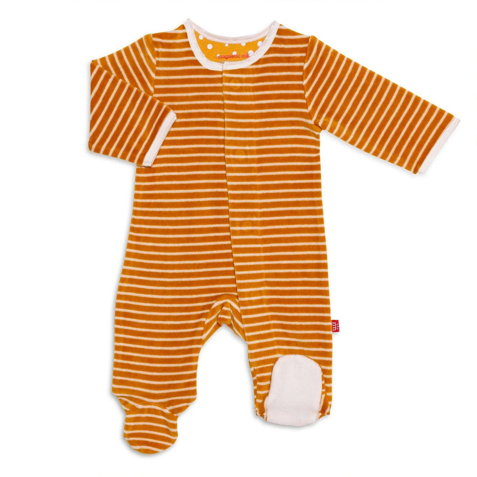 goldenrod pinstripe velour magnetic footie