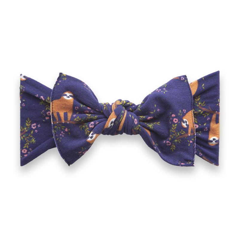 Baby Bling Bows Printed Knot Headband - Navy Sloth