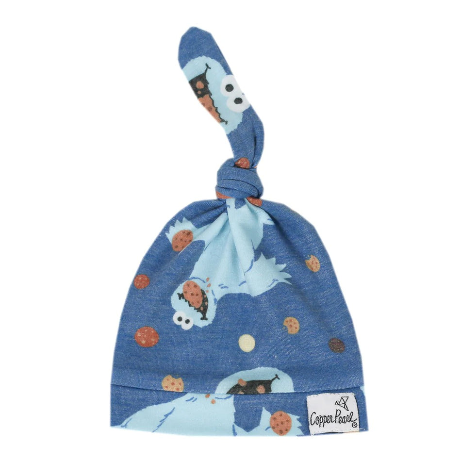 Cookie Monster Top Knot Hat - 0-4 Months
