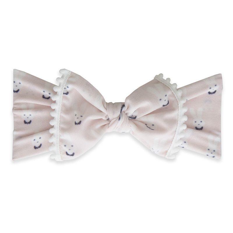 Baby Bling Bows Trimmed Printed Knot Bunny White Pom