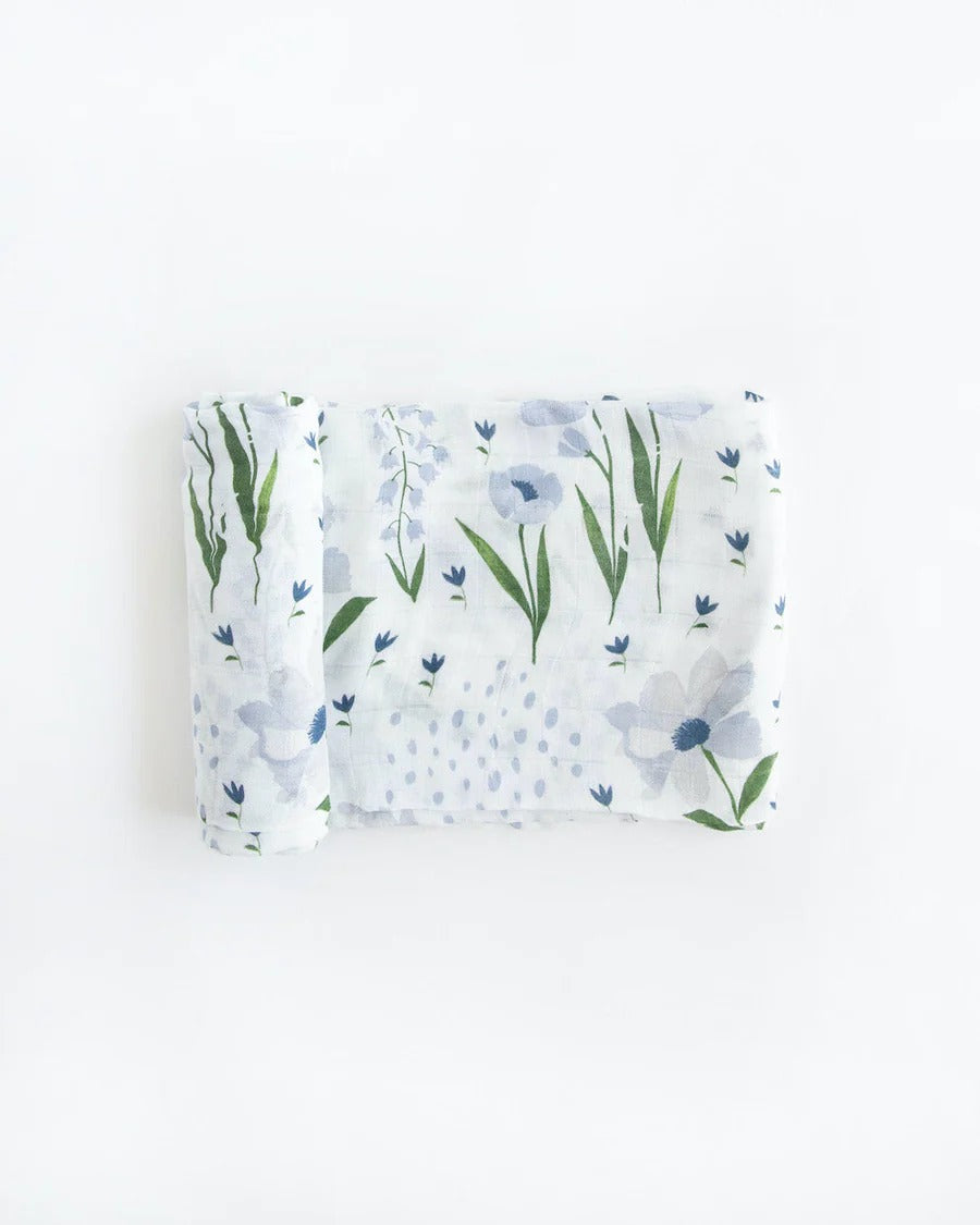 Deluxe Muslin Swaddle Blanket - Blue Windflower