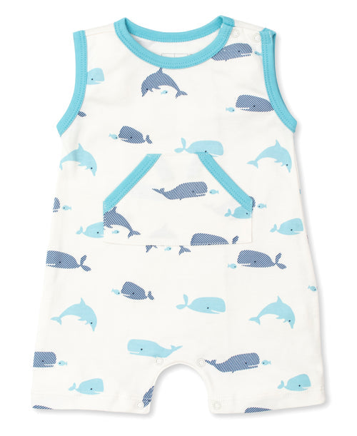 Whales Sleeveless Playsuit - Blue