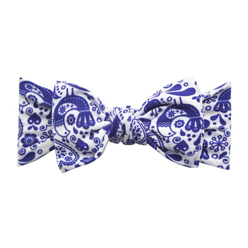 Baby Bling Bows Printed Knot Headband - Swiss Toile