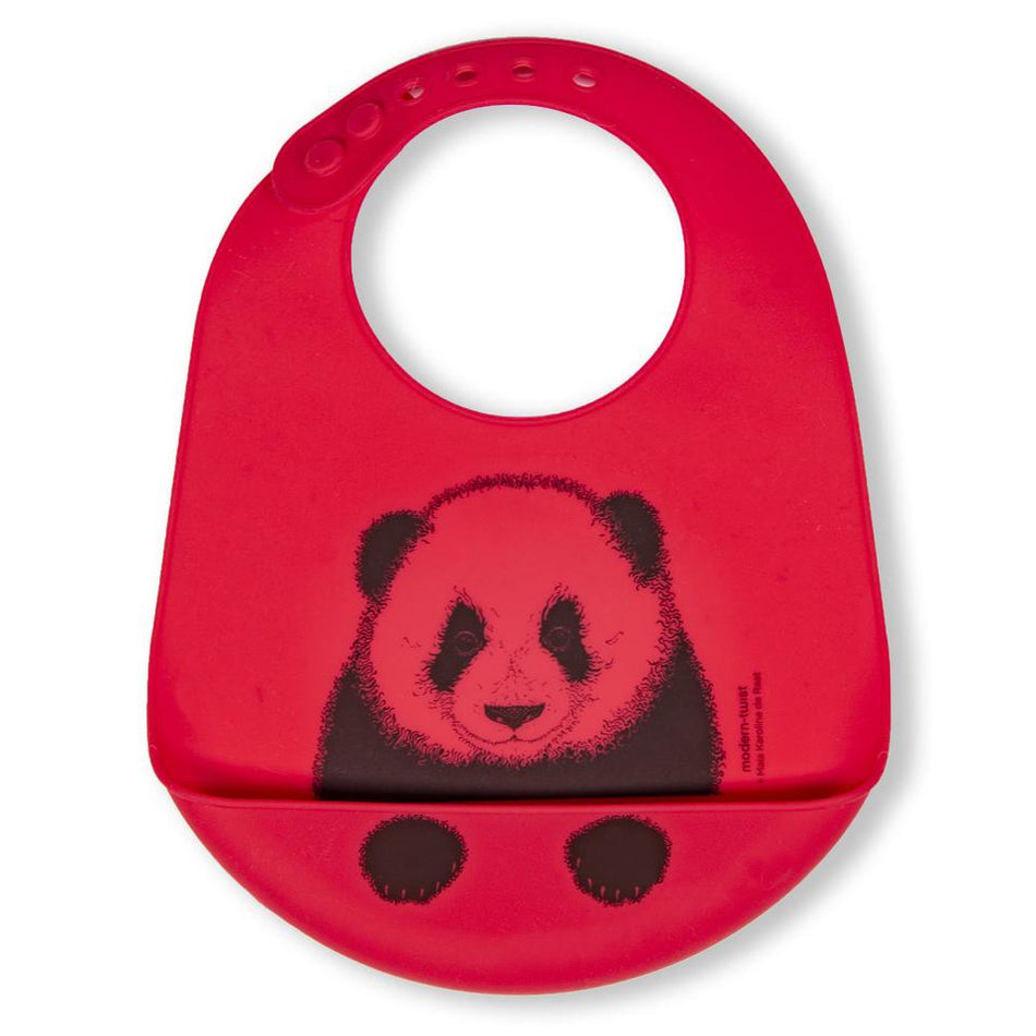 Modern Twist Peeking Panda Bucket Bib in Red