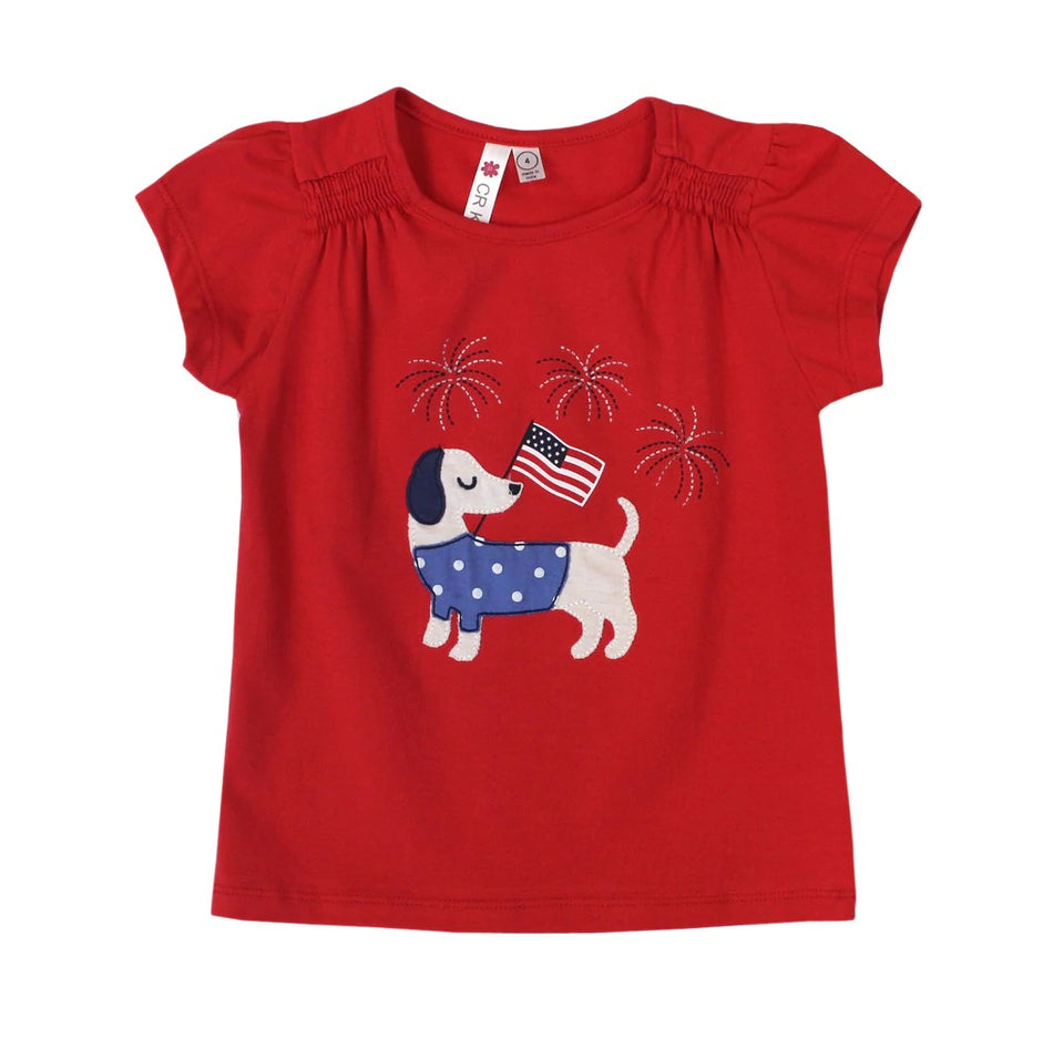 Dachshund Applique Flag Top in Red