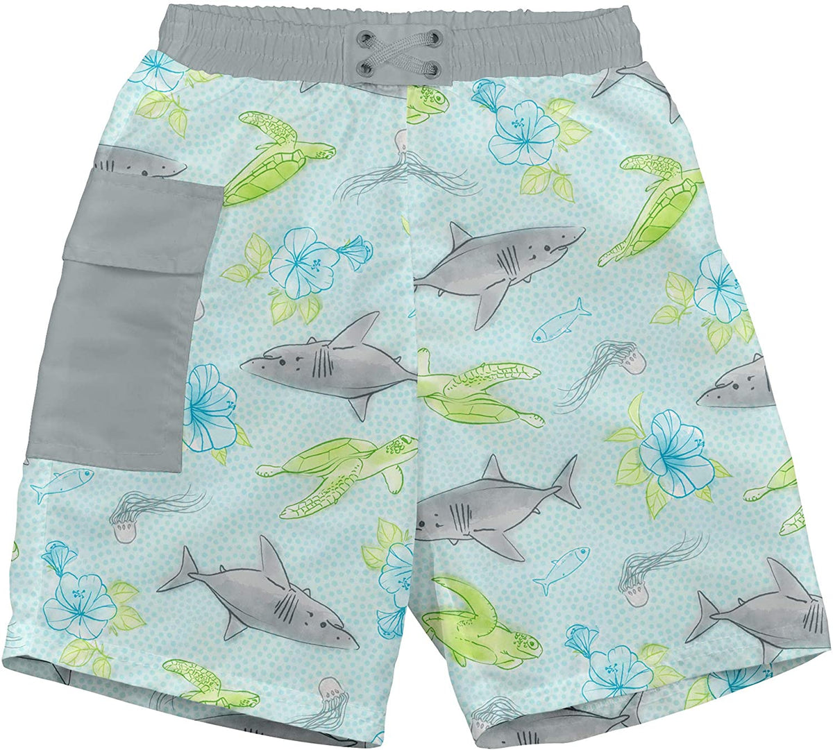 iPlay Light Aqua Sharks Sealife Swim Trunks - 12 Months