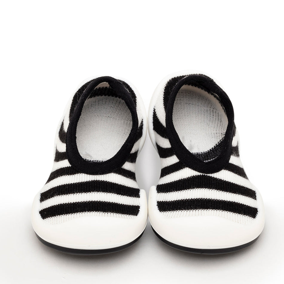 Flat Black Stripe Soft Cotton Sock Shoes