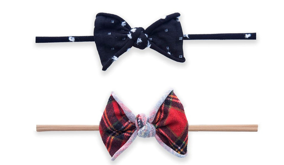 Baby Bling Bows Mini Print Skinny 2-Pack Headband in Tartan Dot