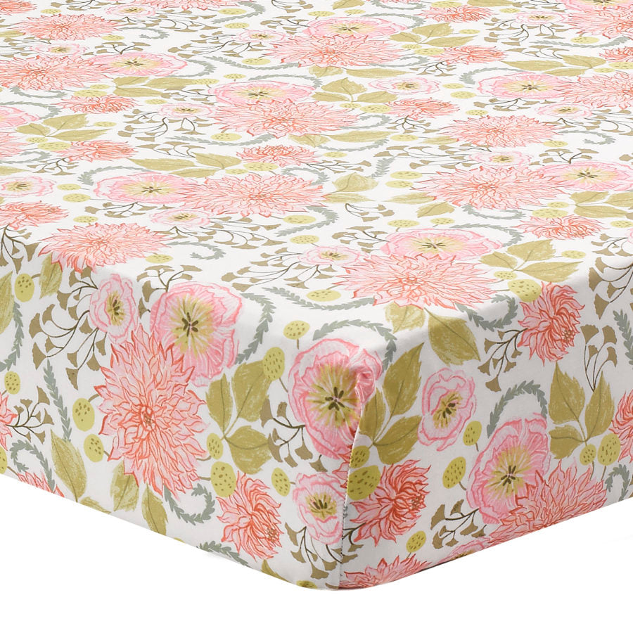 Liz & Roo Pink Botanical Crib Sheet