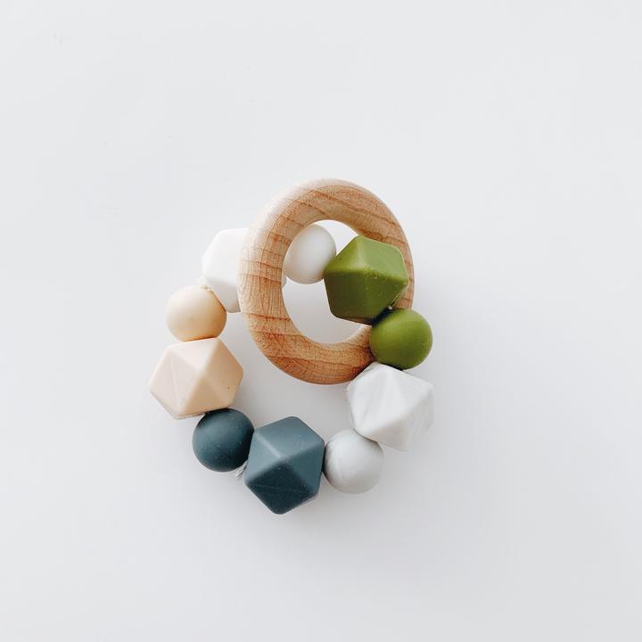 Sugar + Maple Silicone + Beechwood Multi Teether - Grey