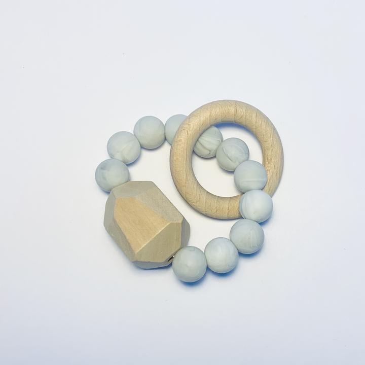 Sugar + Maple Silicone + Beechwood Gem Teether - Marble