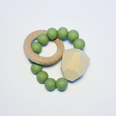 Sugar + Maple Silicone + Beechwood Gem Teether - Moss