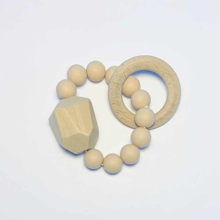 Sugar + Maple Silicone + Beechwood Gem Teether - Natural