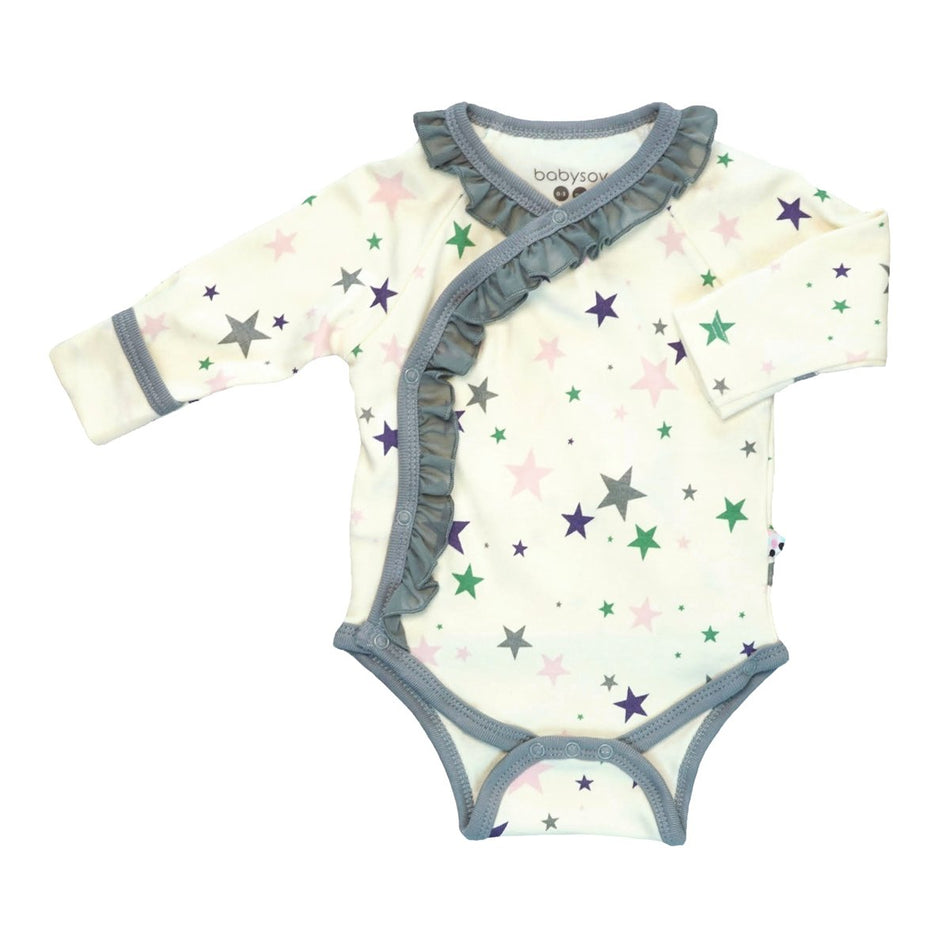 BabySoy Star Long Sleeve Ruffle Bodysuit in Thunder, 3-6 Months